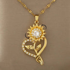 Pendant Necklace with Heart and Rotating Sunflower Anti-Stress