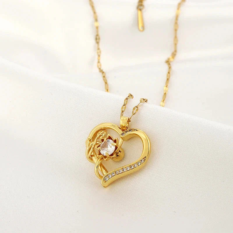 Necklace Pendant with Heart and Rotating Stress-Relief Flower