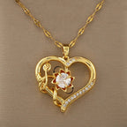 Necklace Pendant with Heart and Rotating Stress-Relief Flower