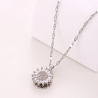 Silver Zircon Flower Pendant Necklace c