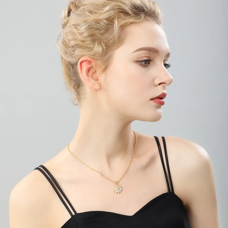 Zircon Flower Pendant Necklace a