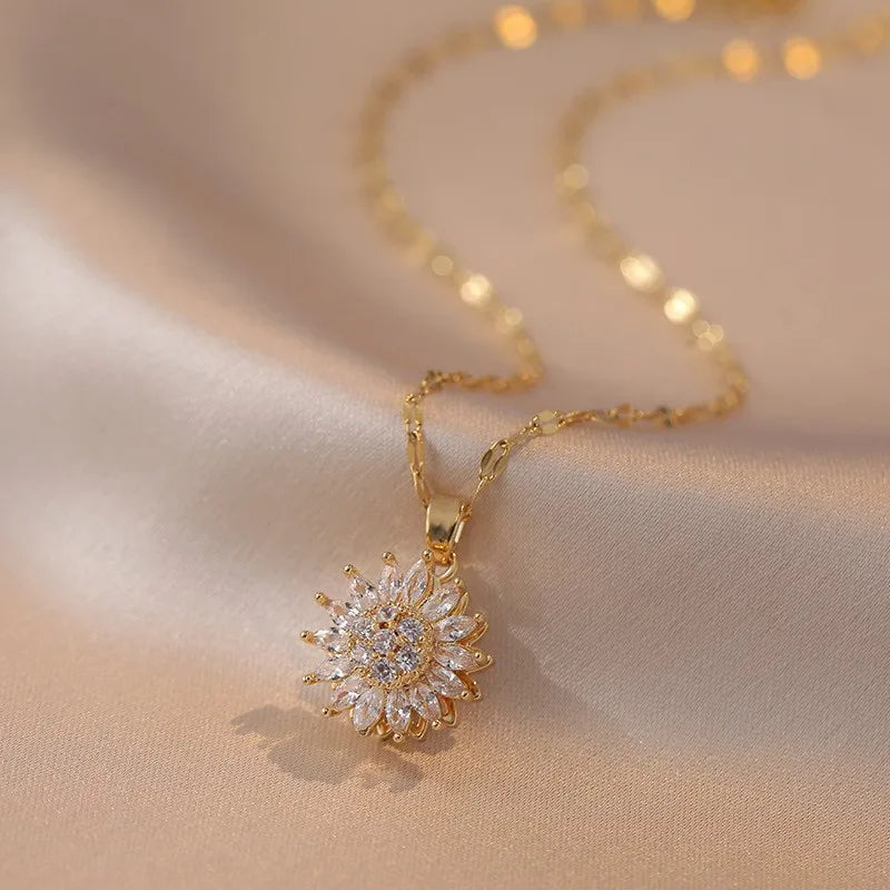 Zircon Flower Pendant Necklace a