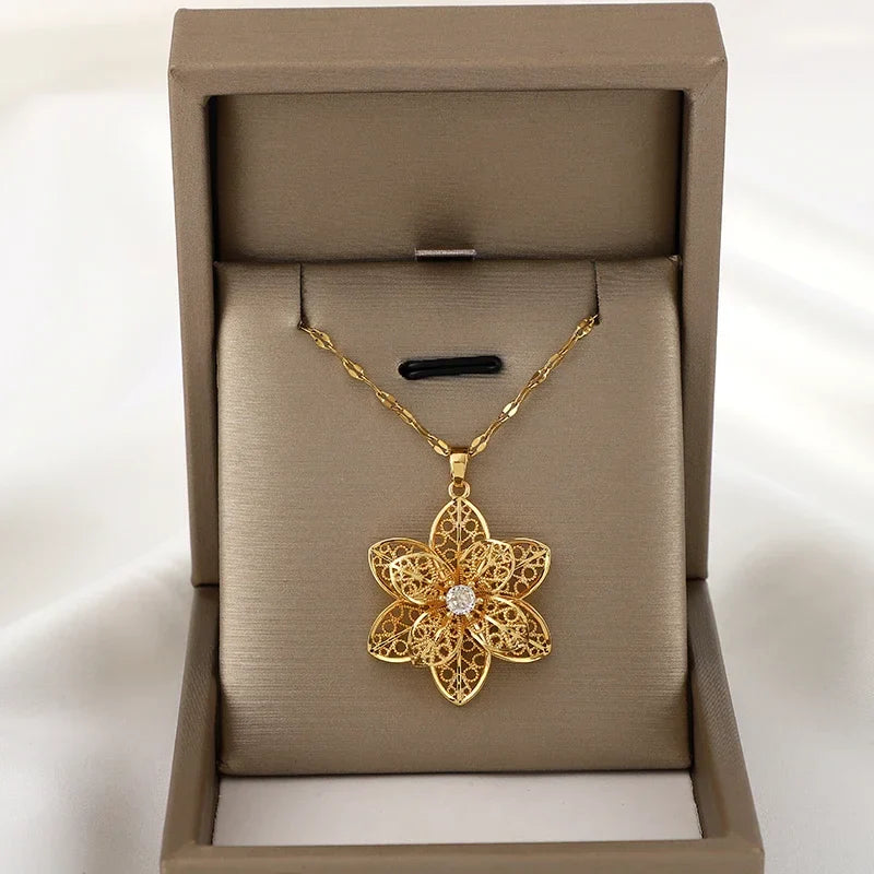 Spinning Anti-Stress Pendant Necklace with Pretty Flower