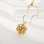 Spinning Anti-Stress Pendant Necklace with Pretty Flower