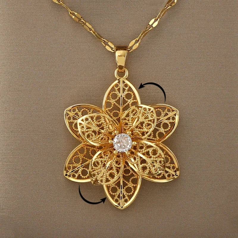 Spinning Anti-Stress Pendant Necklace with Pretty Flower