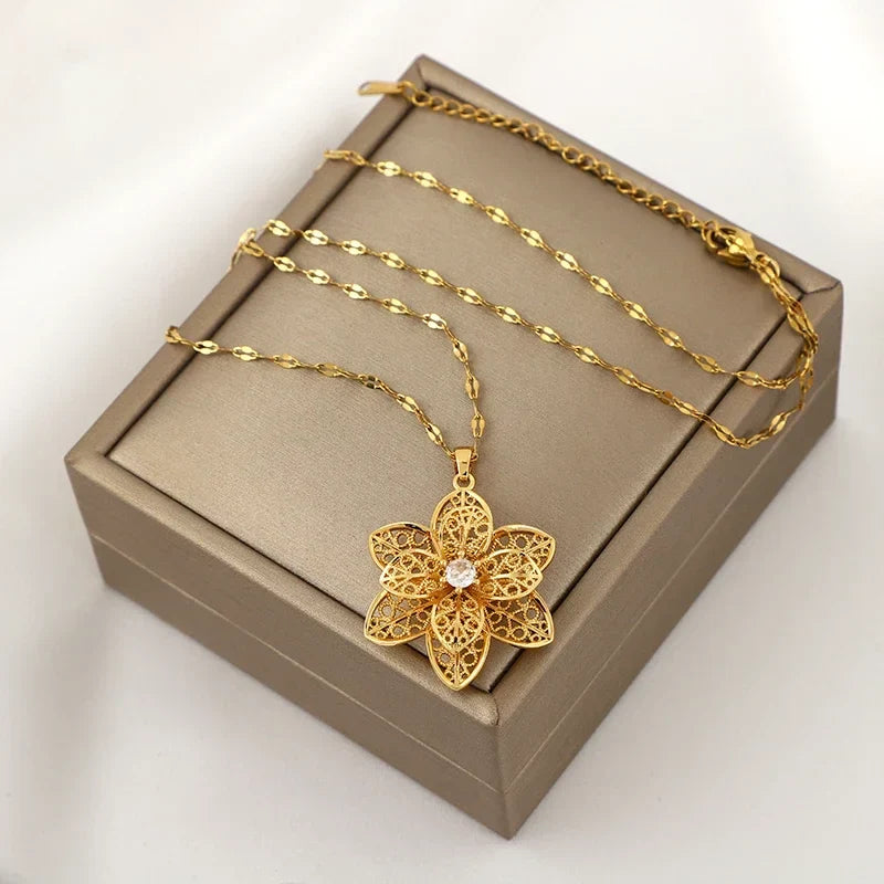 Spinning Anti-Stress Pendant Necklace with Pretty Flower