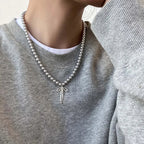 Pendant Necklace with Gray Pearls and Bow Tie 