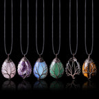 Natural Stone Sphere Pendant Necklace Tree of Life