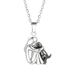Dog and Master Cuddle Pendant Necklace Silver and Black