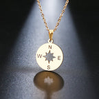 Gold Cardinal Compass Rose Wind Rose Pendant Necklace