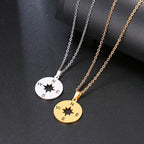 Gold Cardinal Compass Rose Wind Rose Pendant Necklace