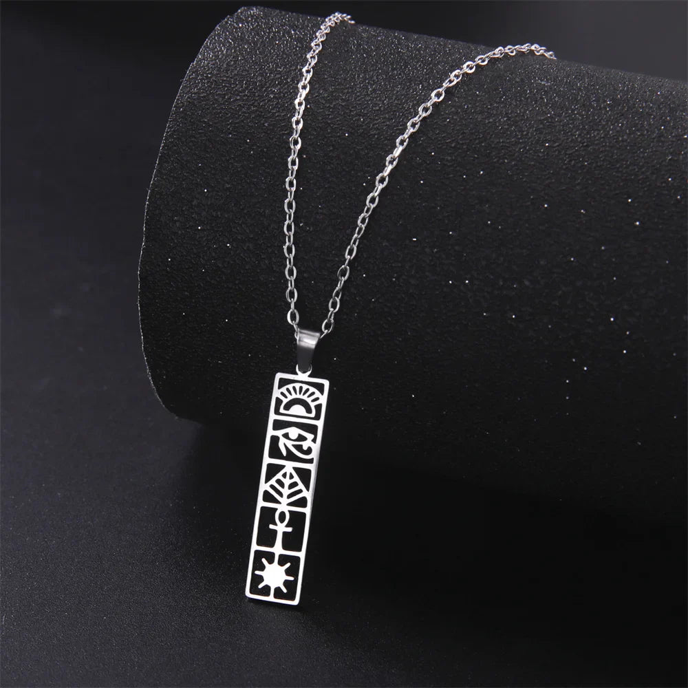 Egyptian Cartouche Pendant Necklace with Hieroglyphs