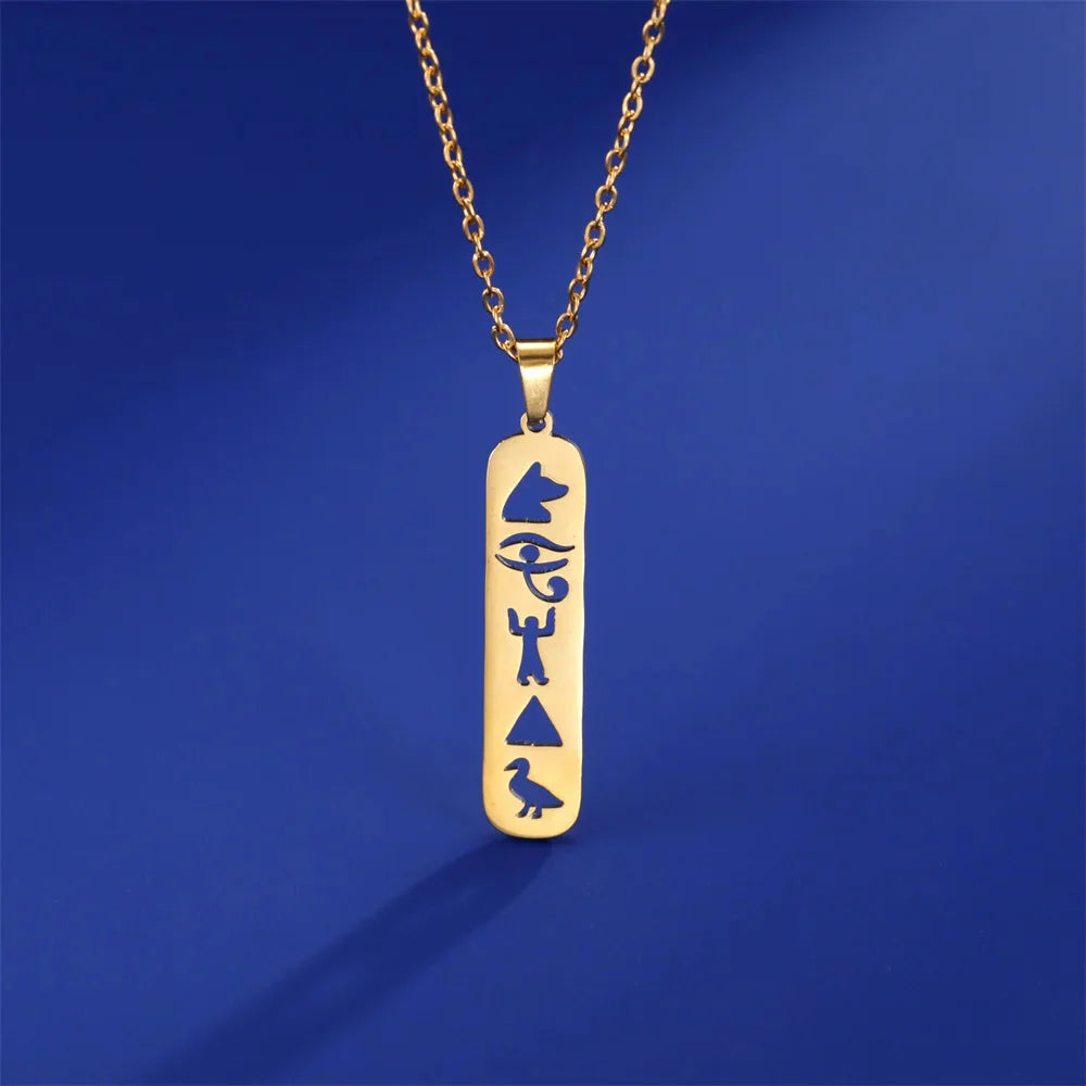 Egypt Hieroglyphic Cartouche Pendant Necklace gold style 2