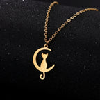 Moon Crescent Cat Pendant Necklace gold