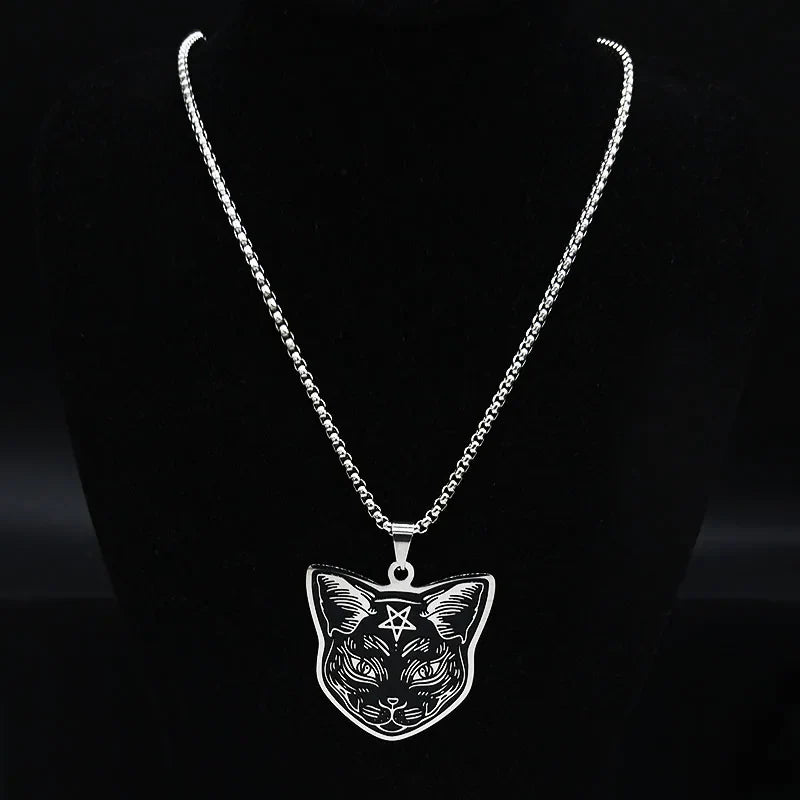 Black Cat Pentacle Witchcraft Wiccan Pendant Necklace