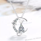 Silver Zircon Cat Pendant Necklace