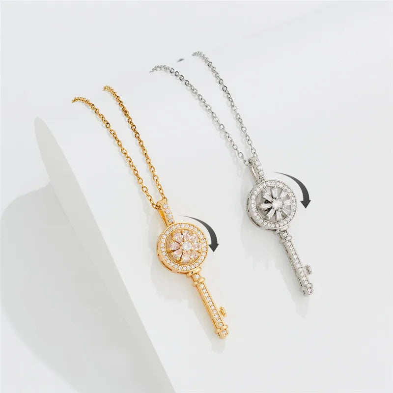 Anti-Stress Spinning Key Pendant Necklace gold
