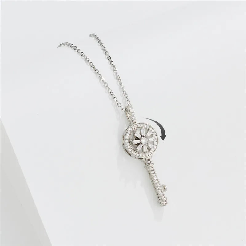 Anti-Stress Spinning Key Pendant Necklace silver