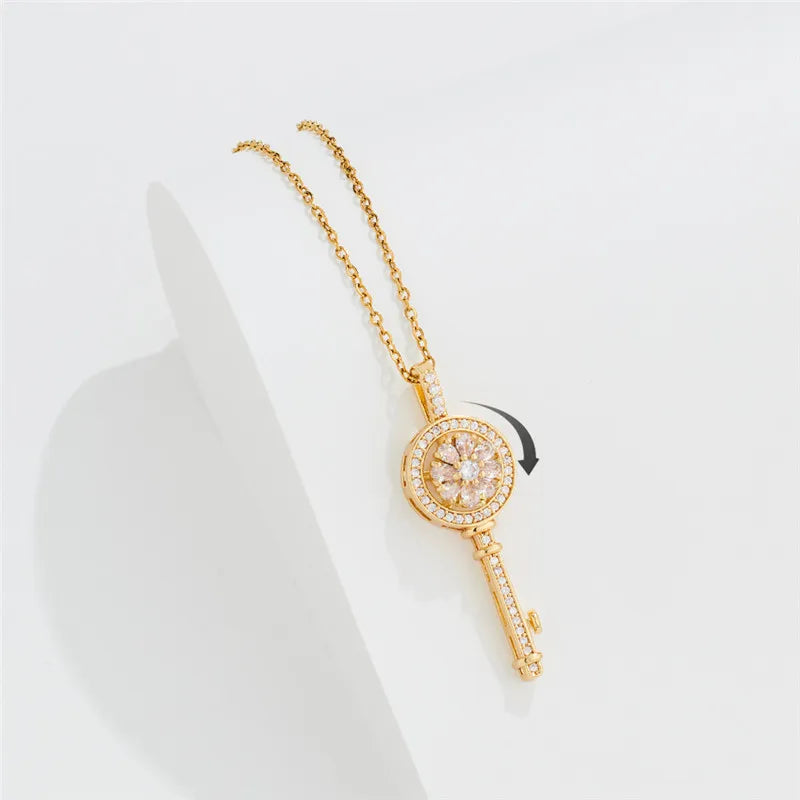 Anti-Stress Spinning Key Pendant Necklace gold