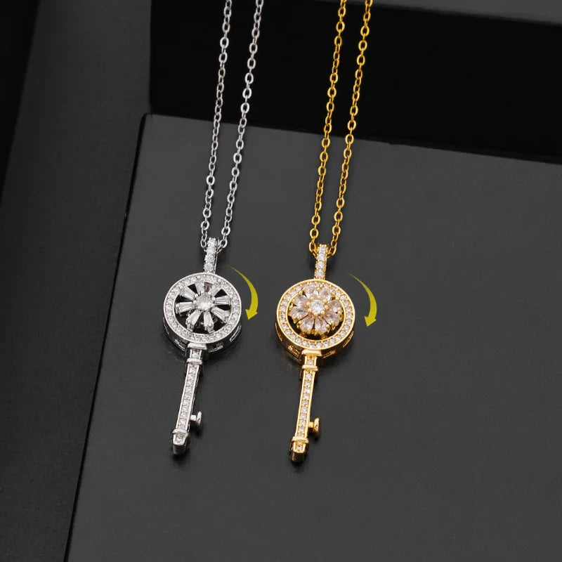 Anti-Stress Spinning Key Pendant Necklace silver