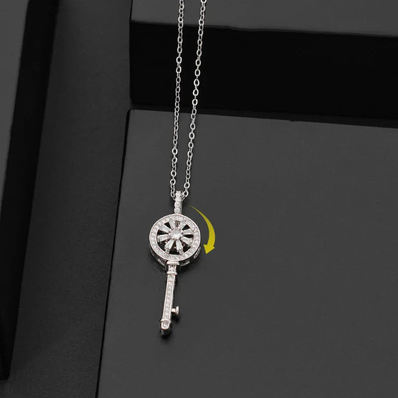 Anti-Stress Spinning Key Pendant Necklace silver