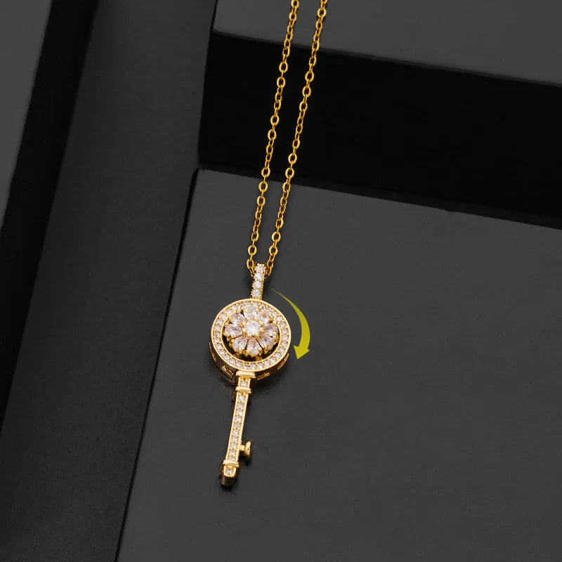 Anti-Stress Spinning Key Pendant Necklace gold