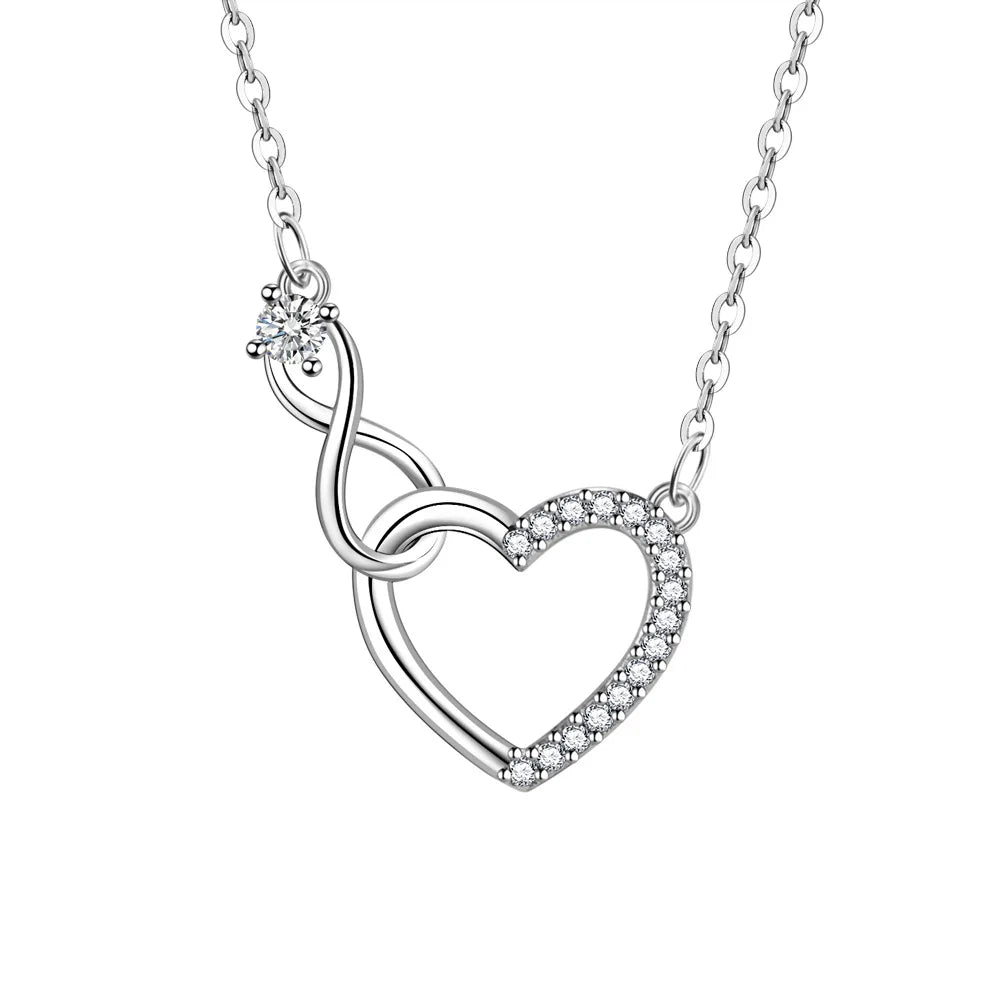 Infinity Silver Heart Pendant Necklace