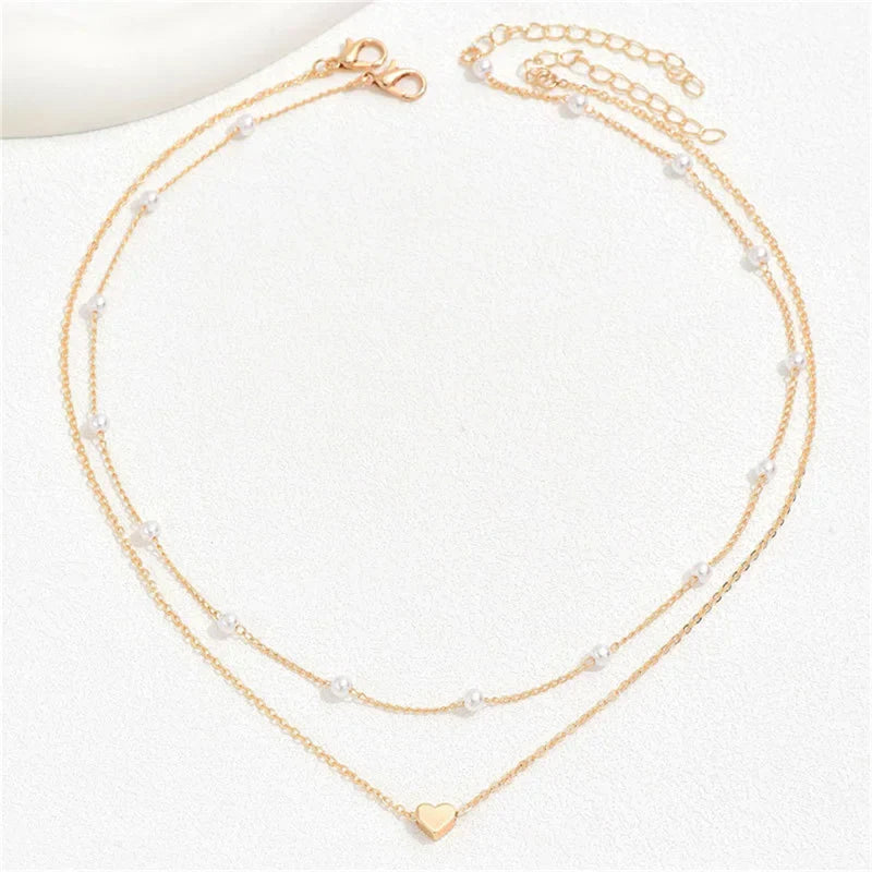 Heart Pendant Necklace & Pearls