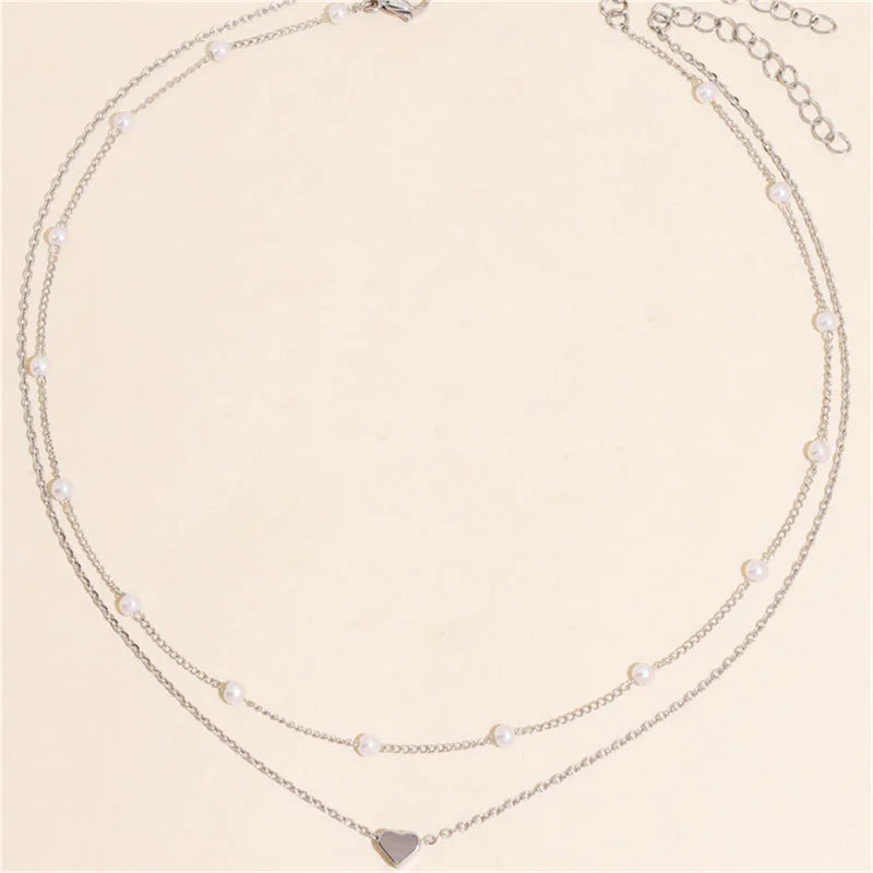 Heart Pendant Necklace & Pearls