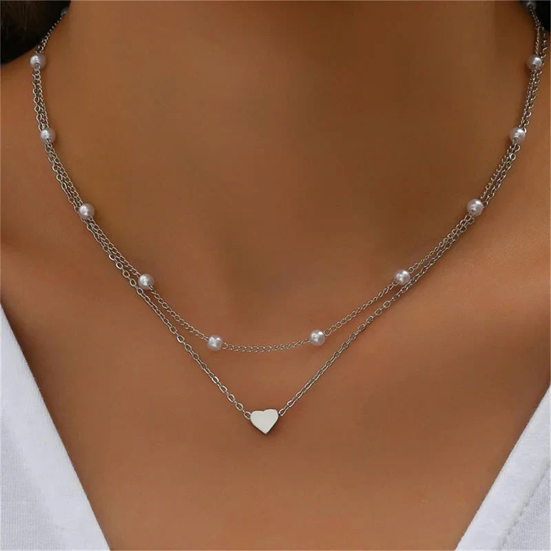 Heart Pendant Necklace & Silver Beads