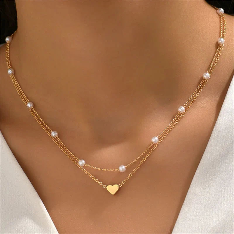 Heart Pendant Necklace & Gold Beads