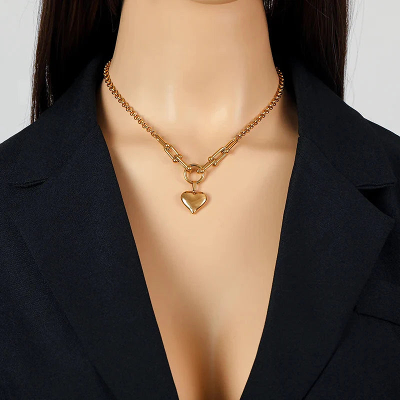 Gold Heart Pendant Choker Necklace