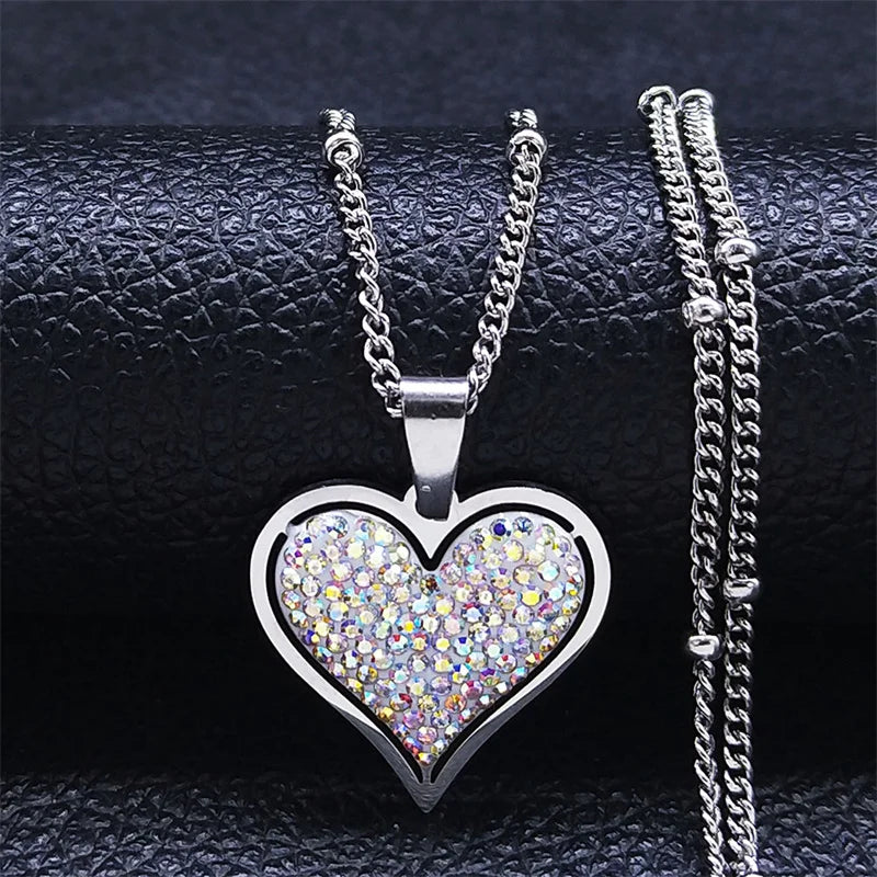 Heart Pendant Necklace & Zirconia silver and white