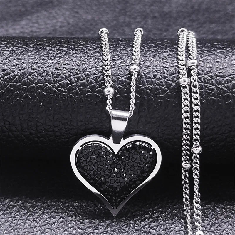 Heart Pendant Necklace & Zirconia silver and black