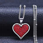 Heart Pendant Necklace & Zirconia silver and red