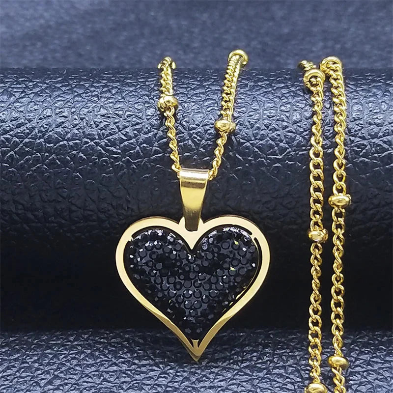 Heart Pendant Necklace & Zirconia gold and black