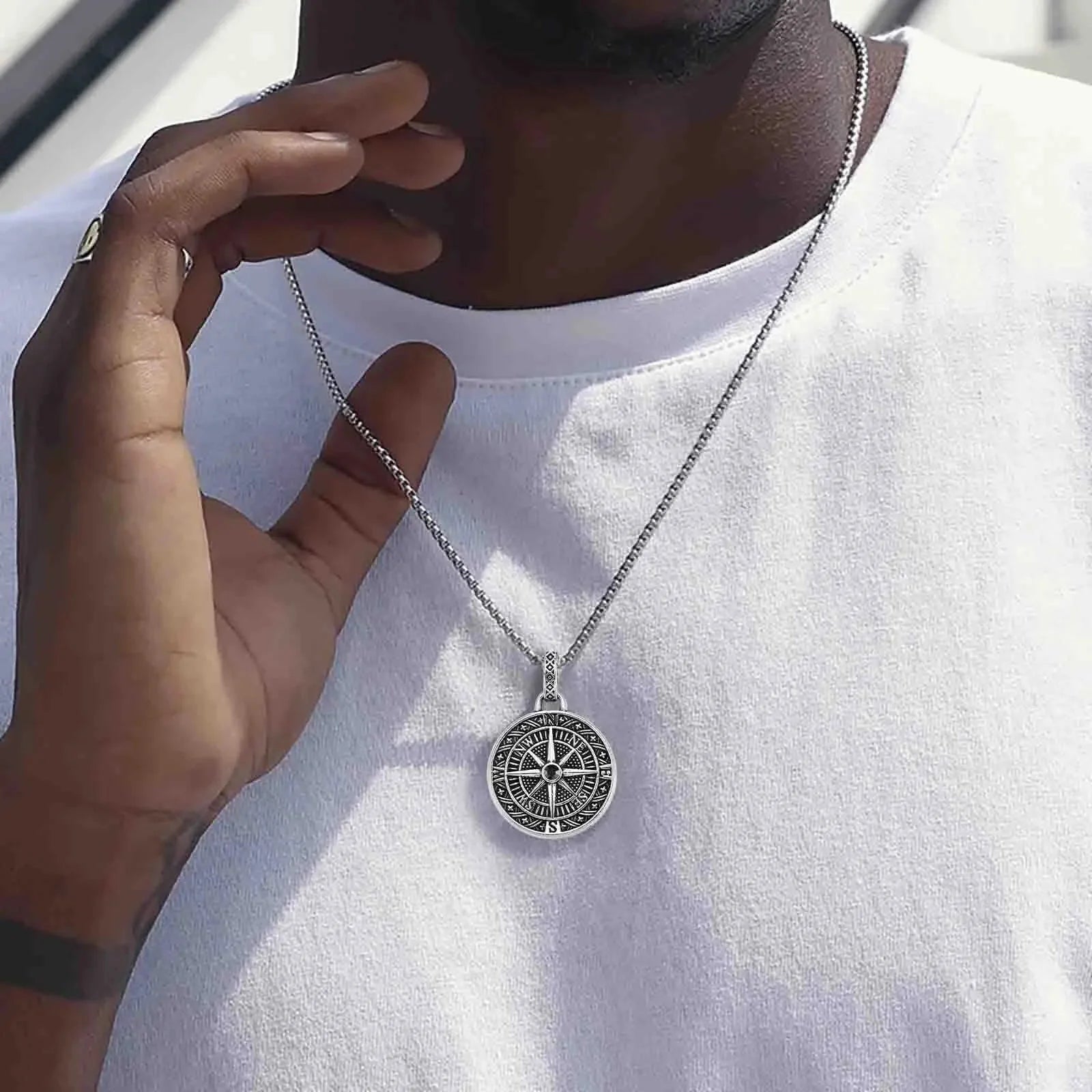 Nautical Compass Pendant Necklace Wind Rose for Men