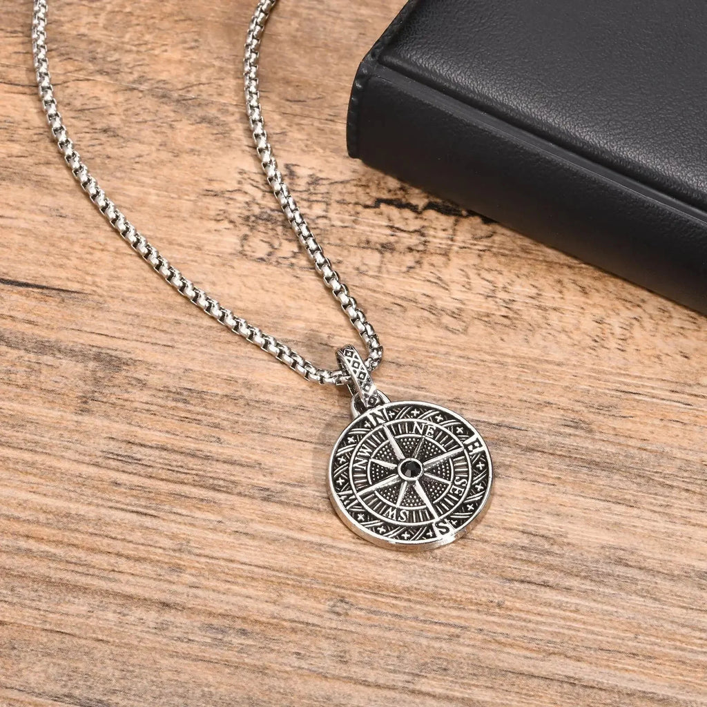 Nautical Compass Pendant Necklace Wind Rose for Men
