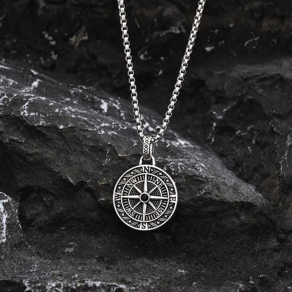 Nautical Compass Pendant Necklace Wind Rose for Men