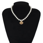 Scallop Shell Pendant Necklace with White Pearls