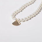 Scallop Shell Pendant Necklace with White Pearls