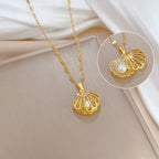 Seashell Necklace Pendant with Scallop Shell and Pearl 2