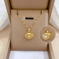 Seashell Necklace Pendant with Scallop Shell and Pearl 2