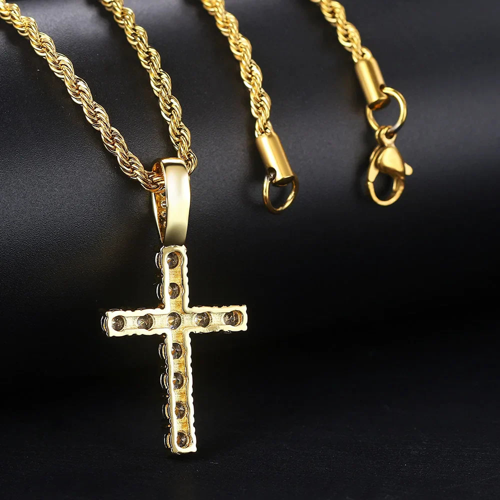 Gold Zircon Cross Necklace & Pendant