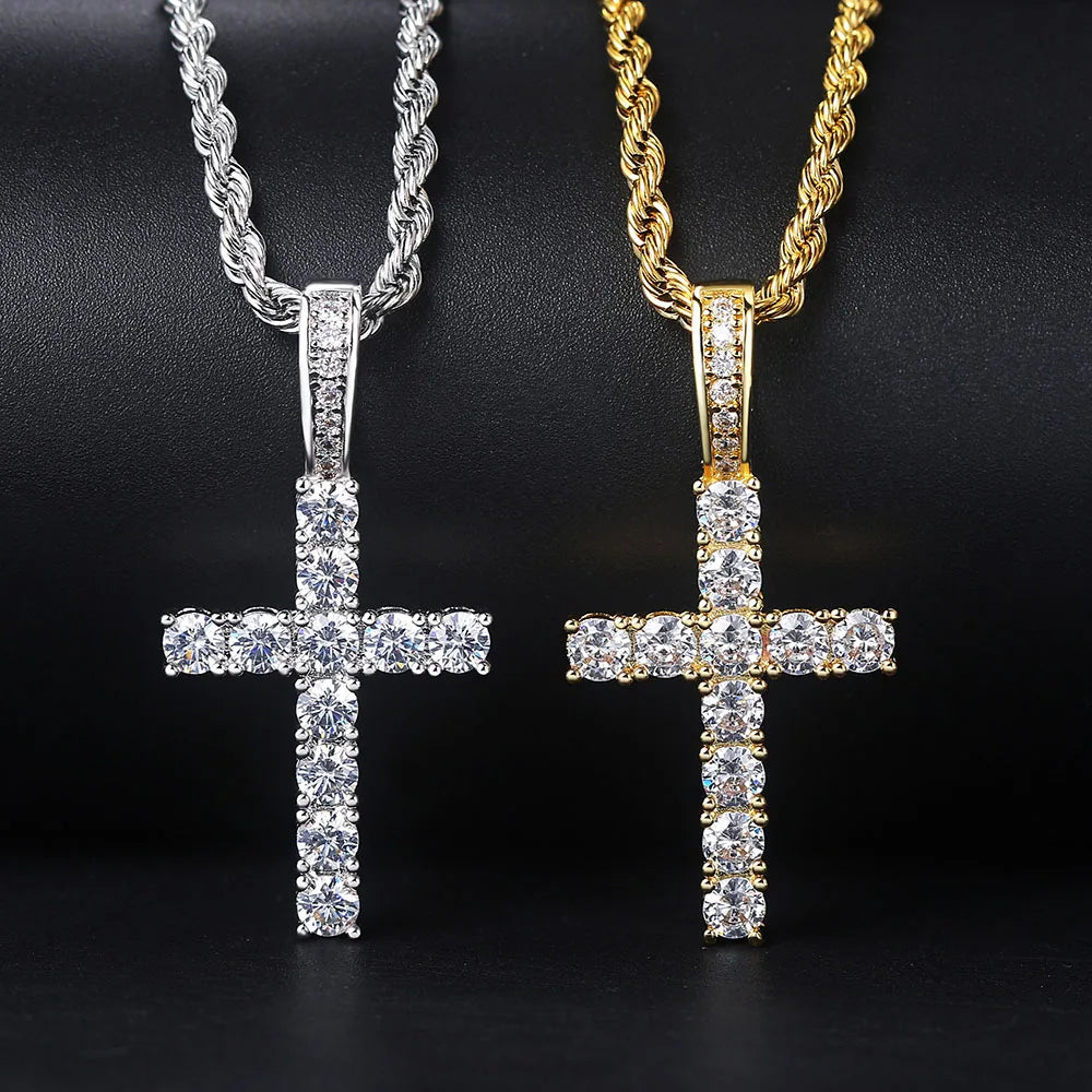 Silver Zircon Cross Necklace & Pendant