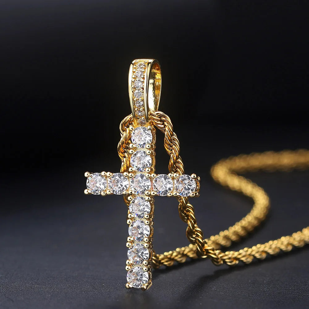Gold Zircon Cross Necklace & Pendant