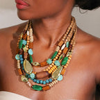 Green Bead and Wood Pendant Necklace
