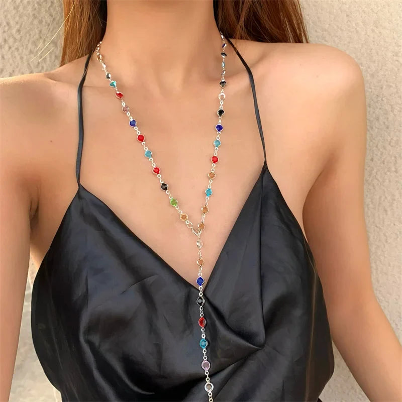 Multicolored Bohemian-Style Pendant Necklace silver