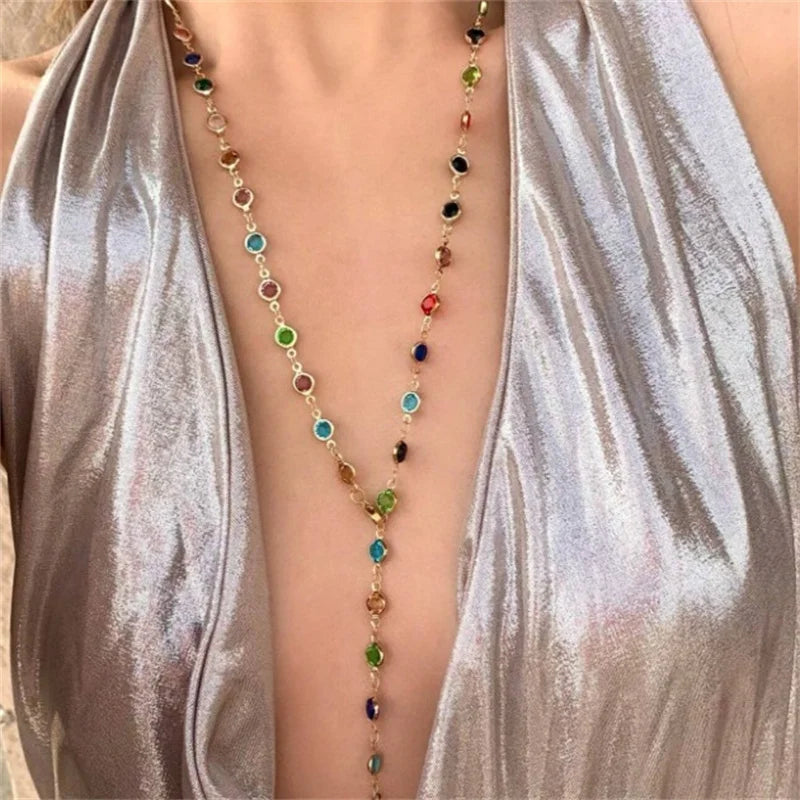 Multicolored Bohemian-Style Pendant Necklace gold
