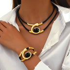 Geometric Gold Pendant Necklace and Bracelet